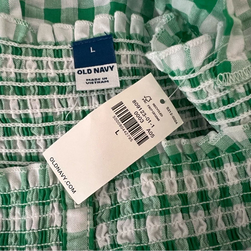 NWT Old Navy L Green Gingham Seersucker Midi Dress - Picture 4 of 5